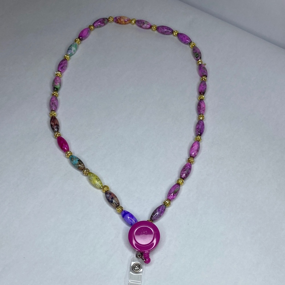 Colorful Beaded Handmade Badge Holder Necklace - Picture 2 of 11